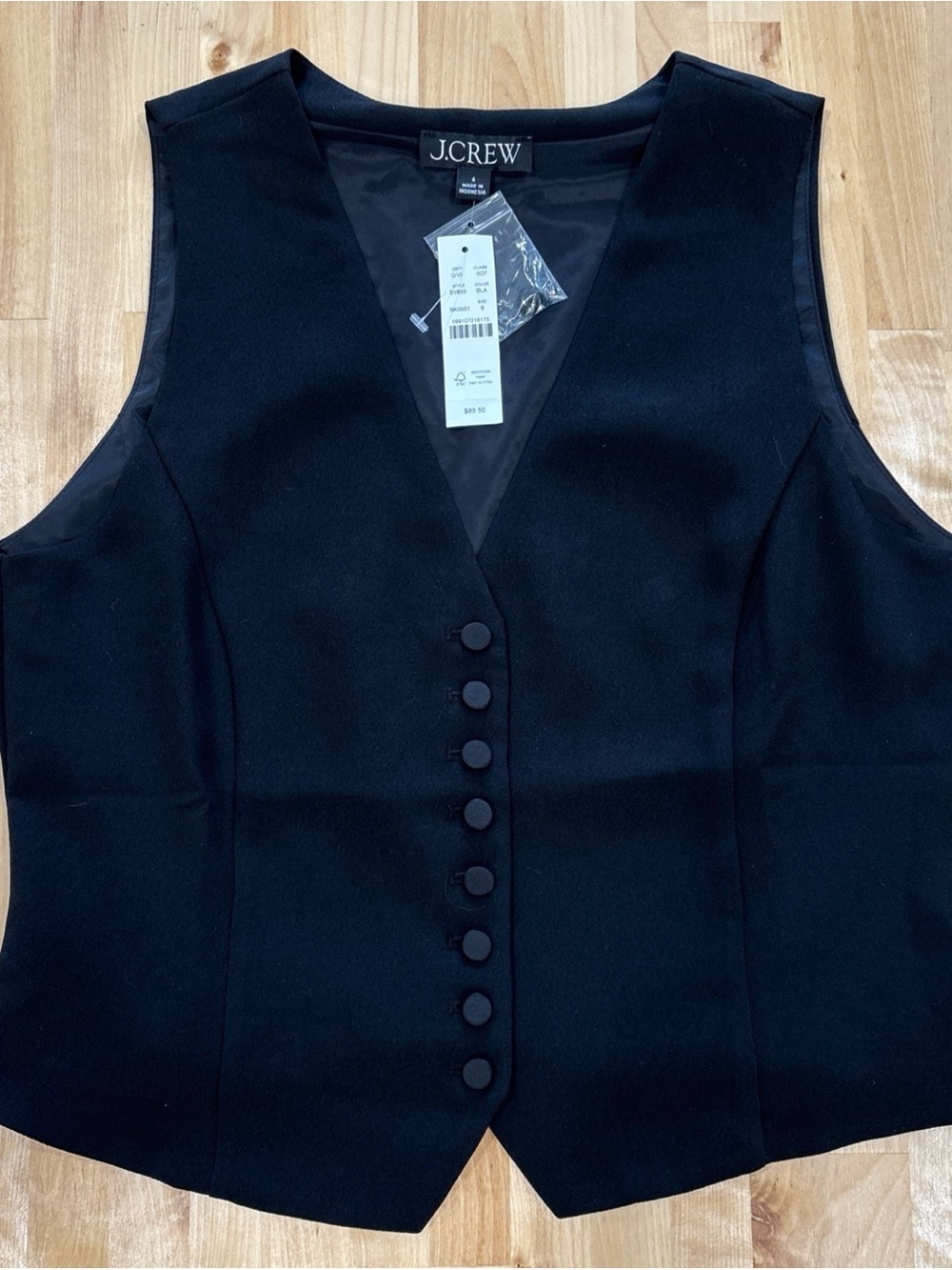 NWT J.Crew Women's Slim Fit Tuxedo Vest In City Crepe Black Size 6